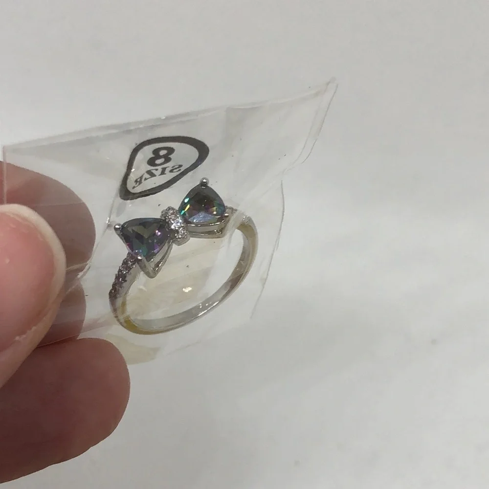 Multi Colored Inlaid Topaz Bow Designed Ring Size 8
